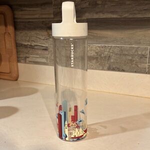 Starbucks Boston Skyline Clear Bottle with Red and Blue Accents